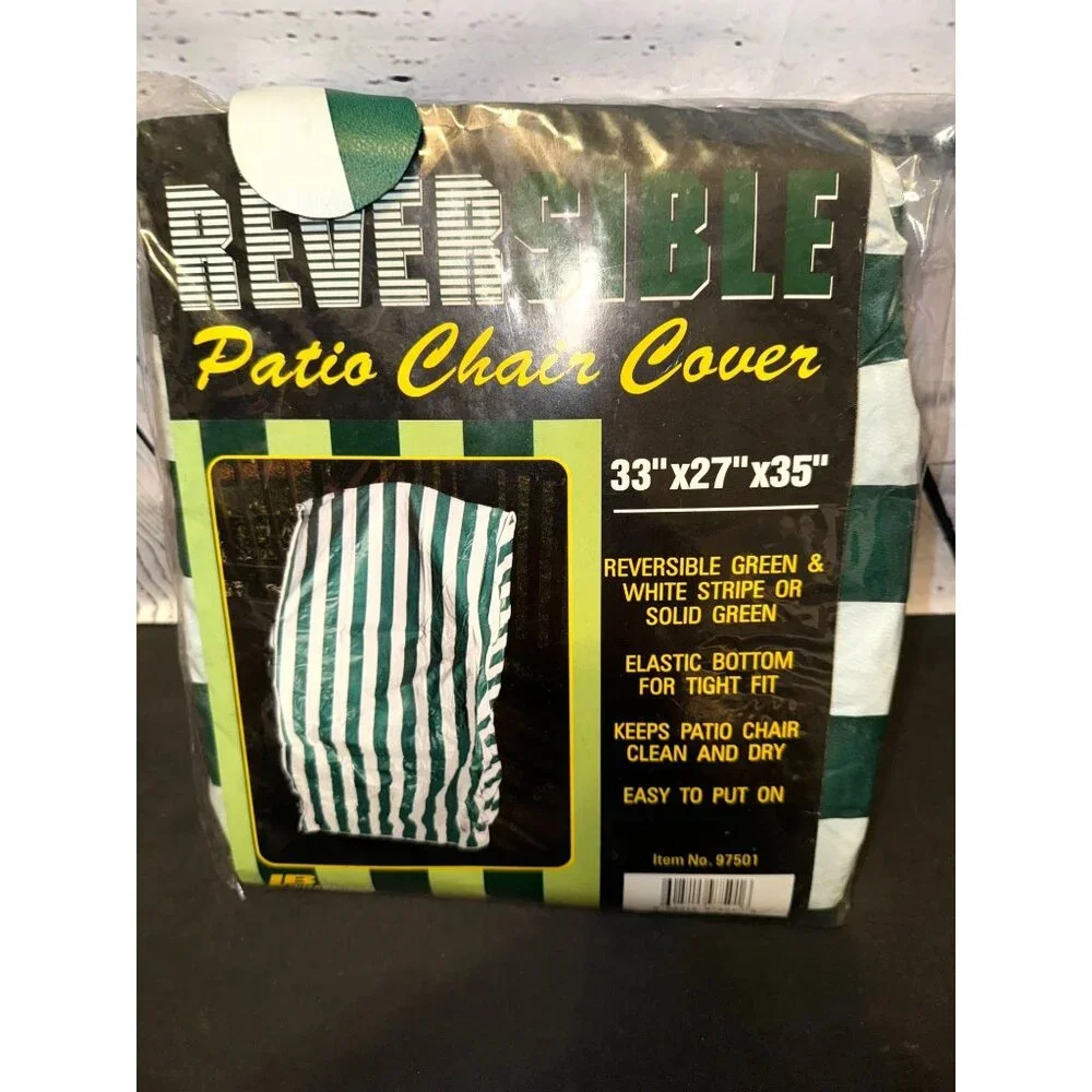 LB International Reversible Vinyl Patio Chair Cover White Green Striped 33
